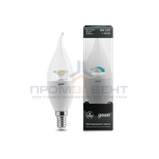 Лампа Gauss LED Candle Tailed-dim Crystal Clear E14 6W 4100K диммируемая 1/10/50
